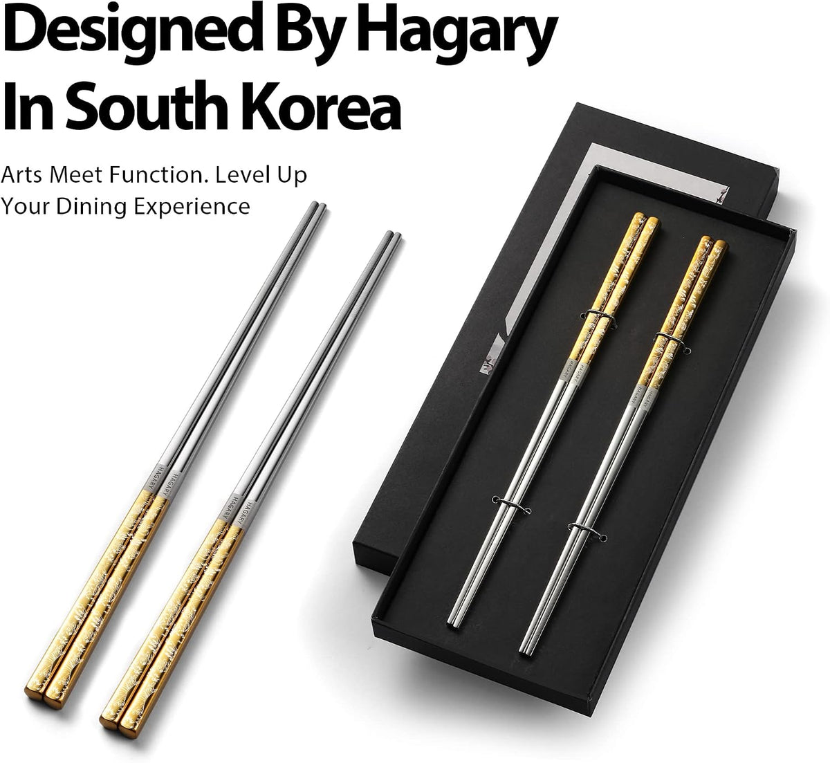 Hagary Tiger Chopsticks Metal Chopsticks Reusable (Gold - 2 Pairs)