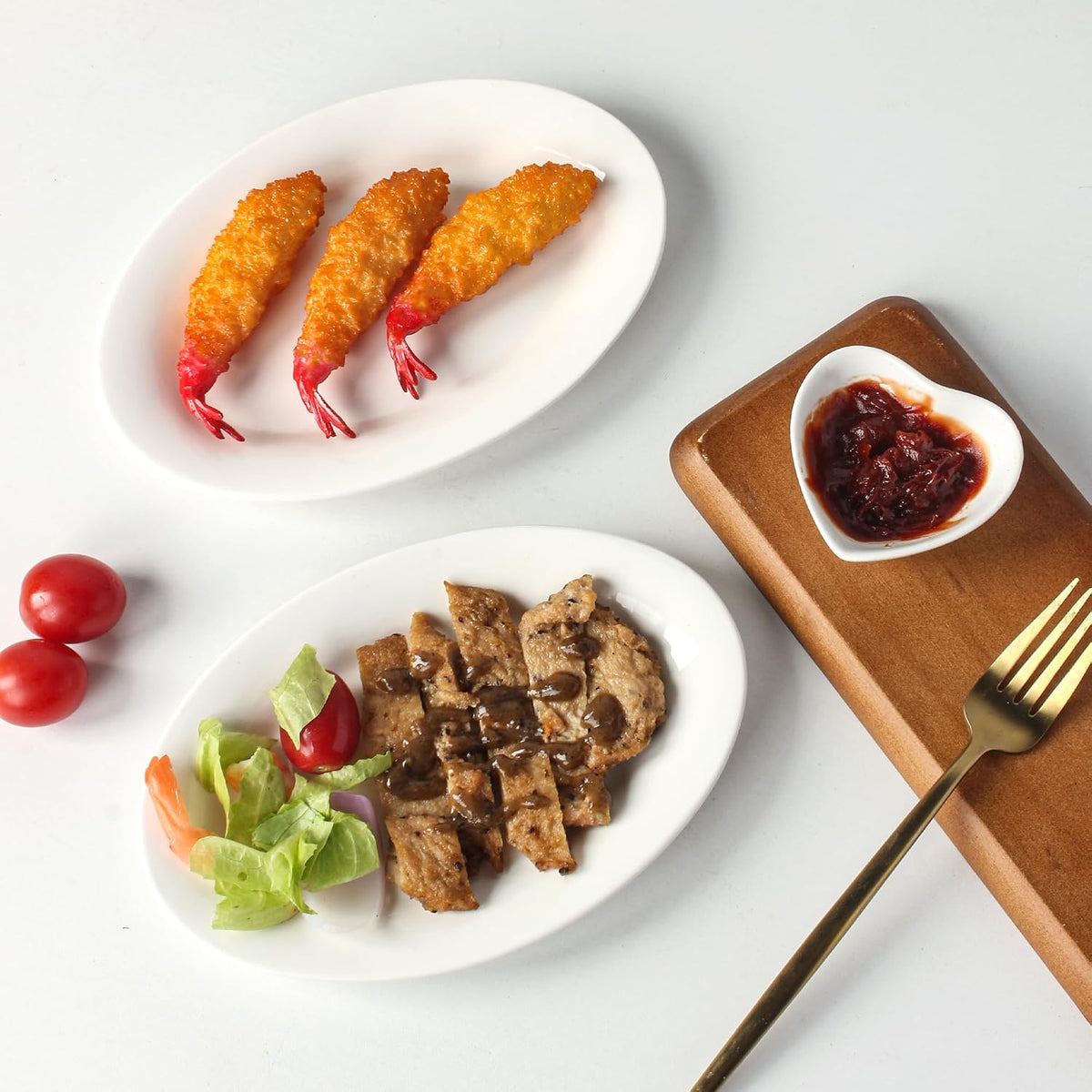 8 Inch Oval Ceramic Plate Set of 8, Ceramic Salad Plates Set