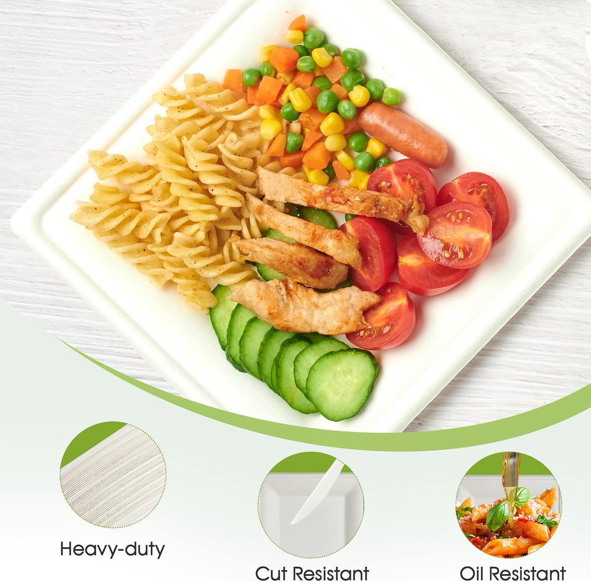 ECOLipak 150 Piecs Compostable Square Paper Plates, 8 inch, White