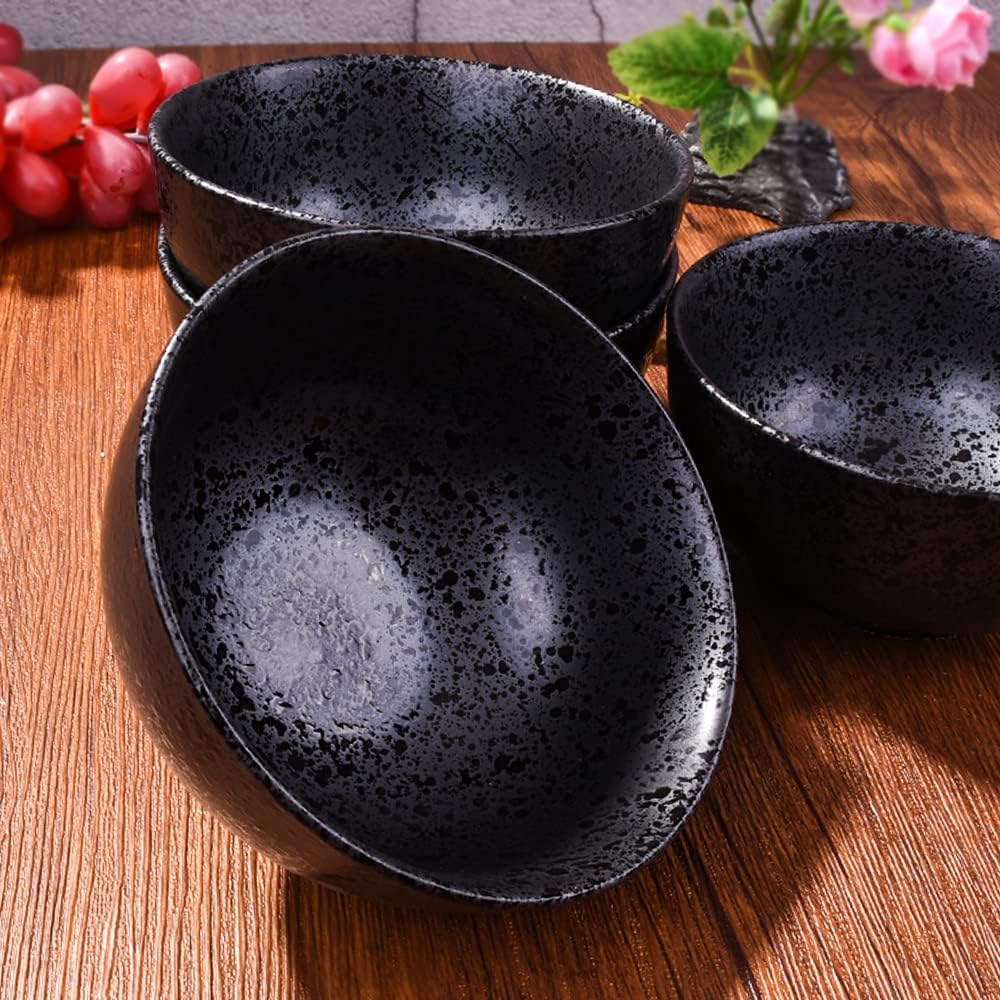 Japanese Ceramic Rice Bowl Set of 4,4.5 Inch Speckled Black Small Bowls