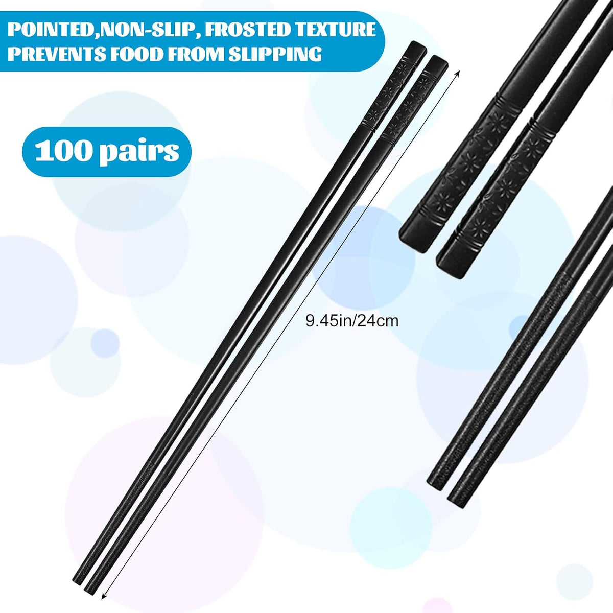 100 Pairs Reusable Chopsticks 9.5inBlack Cherry Chopsticks for Food Cooking