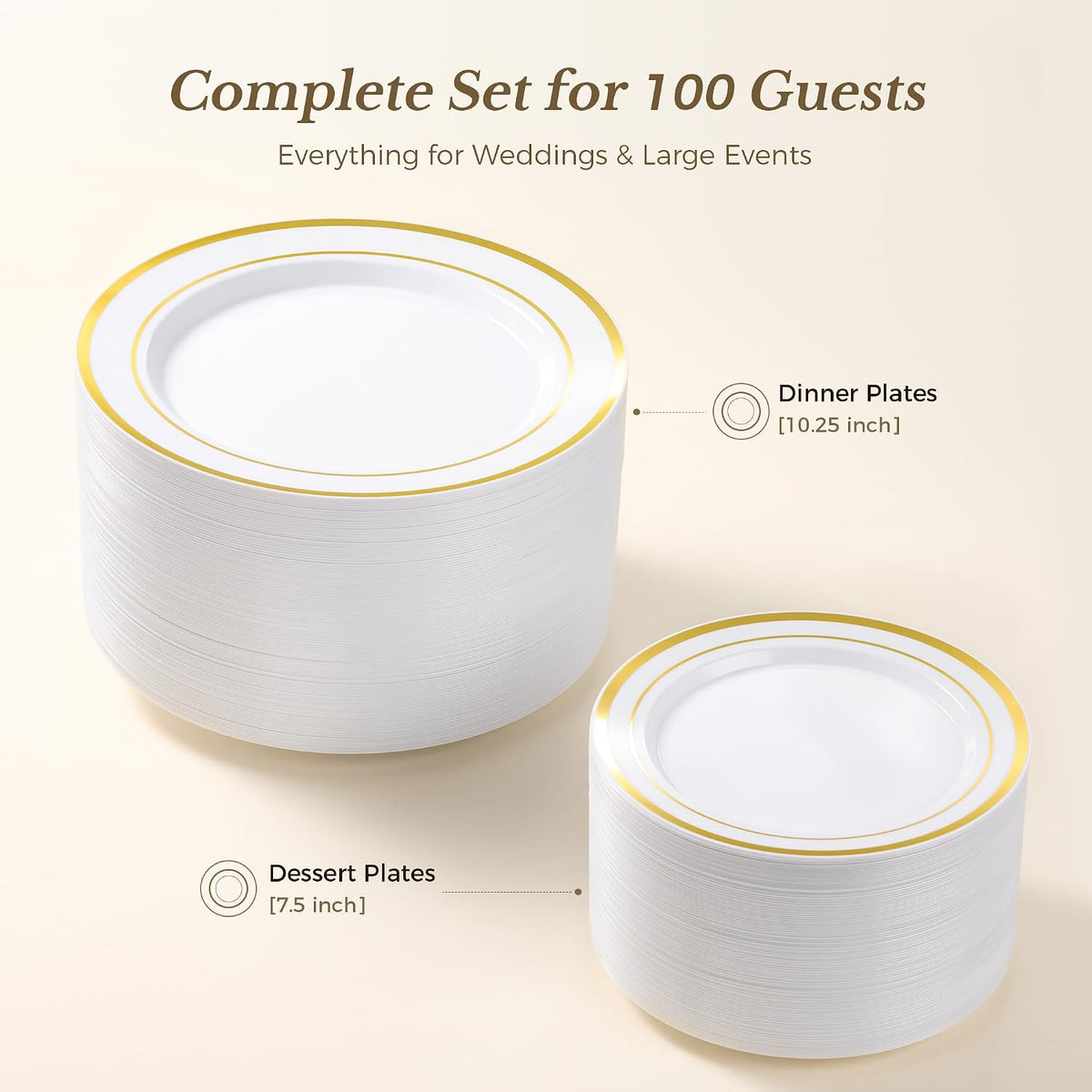 BESTVIP 200PCS Gold Plastic Plate, Disposable Party Plates