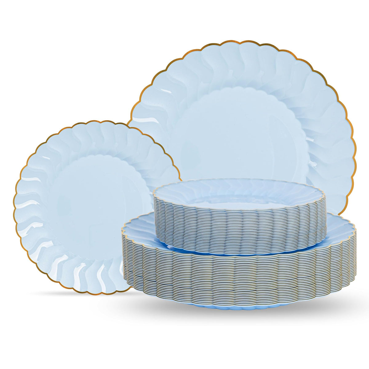 Lullaby 60PCS Ivory Scalloped Plastic Plate with Gold Rim for Party Wedding