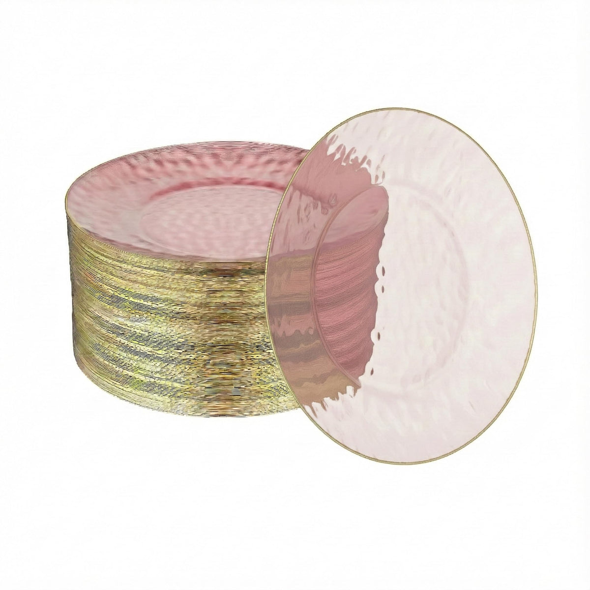 R-kay 100 Pack 7 Inch Clear Plastic Plates - Hammered Gold Rimmed Sturdy, Durable And Extra Heavy duty Gold Plastic Dessert, Appetizer Plates Disposable For All Occasions