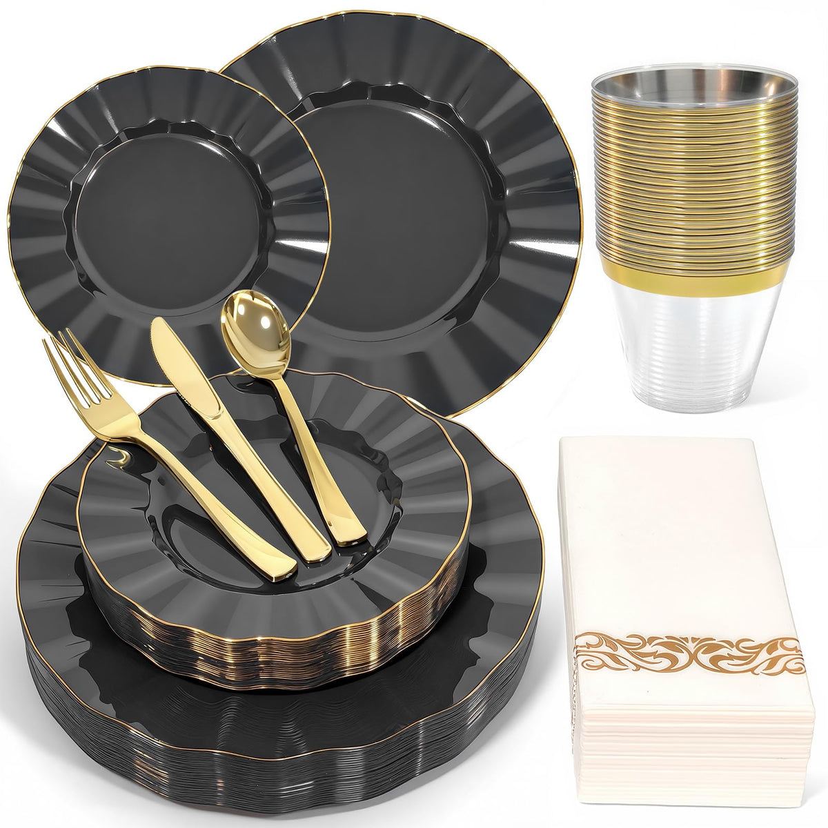 Glowserve 175 Piece Disposable Plastic Plates Dinnerware Set for 25 Guests