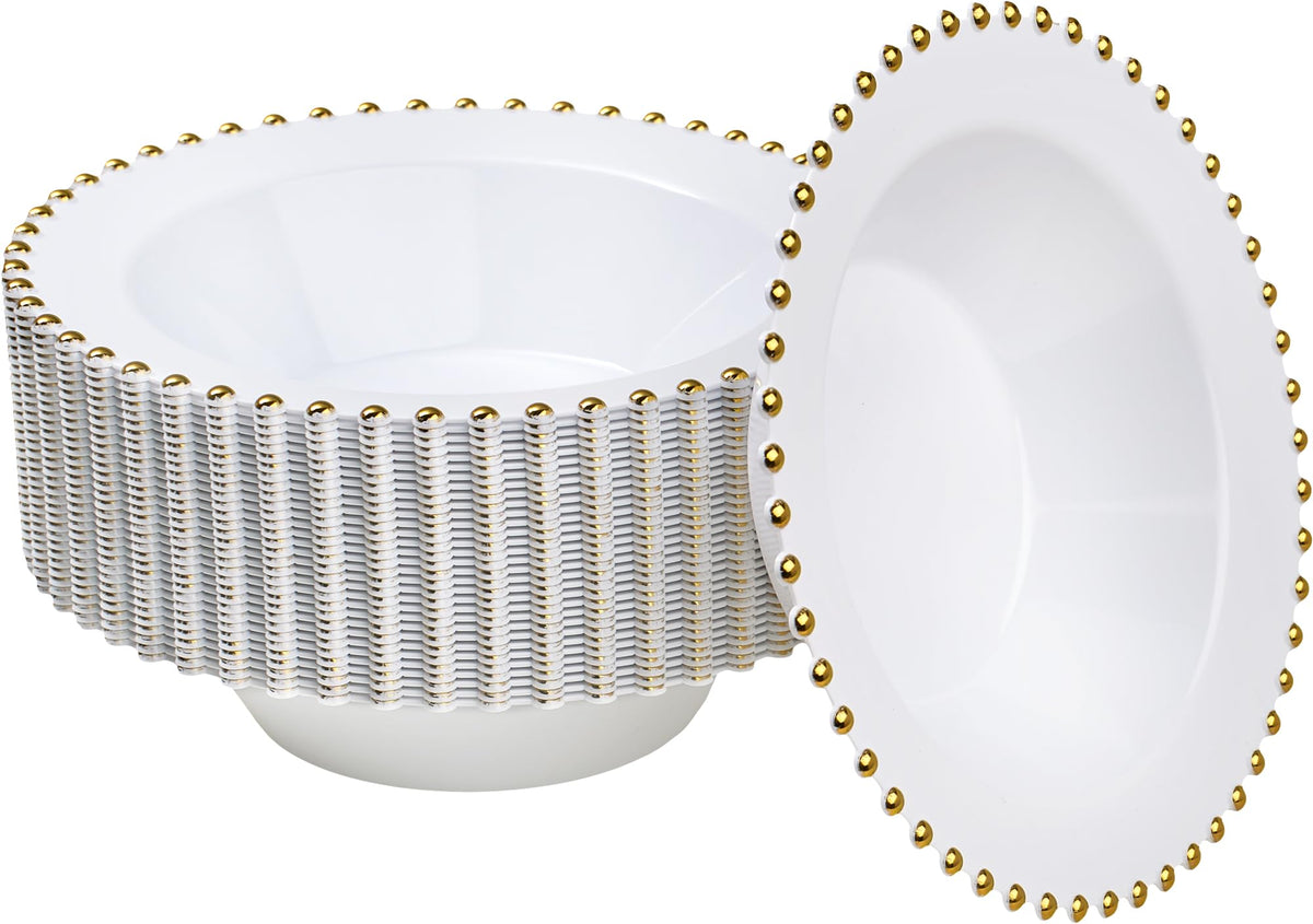 PLASTICPRO 32 Piece Combo Plastic Dinner Plates Disposable Plastic Fancy Heavy Duty Party Dishes 7 inch and 10 inch, White Beaded