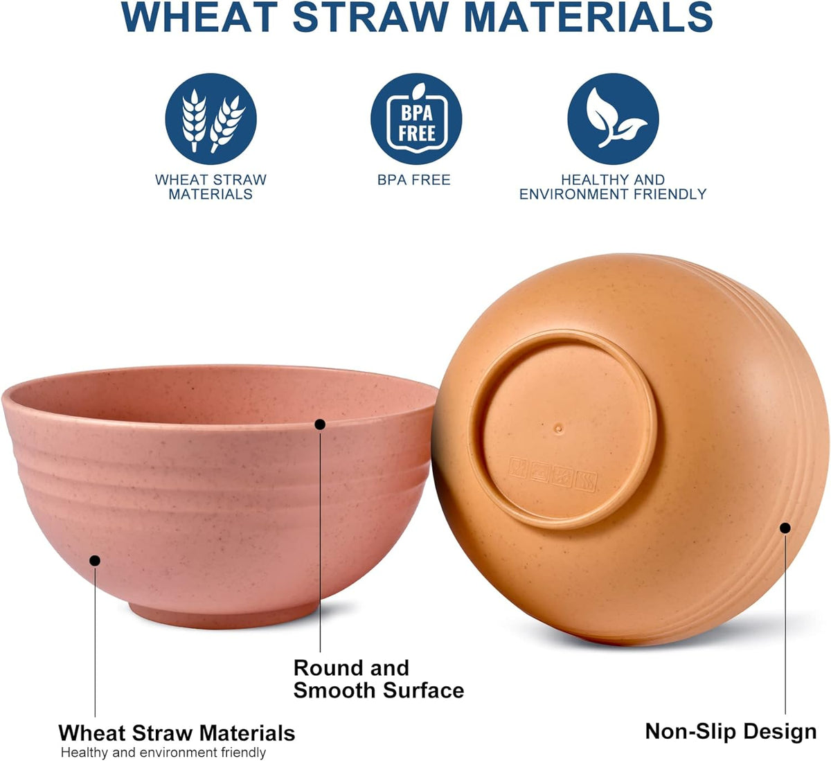 HOTEC 8-Pack 26oz Wheat Straw Cereal Plastic Bowls set, Multicolor
