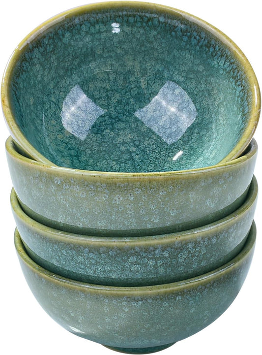 Porcelain Rice Bowl Set of 4, 4.5'' Green Reactive Glaze Sushi Bowls