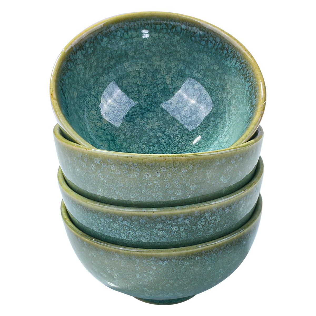 Porcelain Rice Bowl Set of 4, 4.5'' Green Reactive Glaze Sushi Bowls