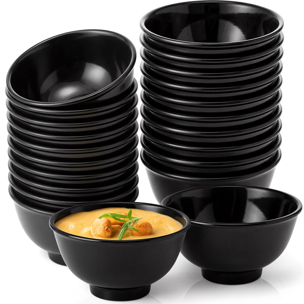 Tioncy 20 Pack 10 oz Melamine Bowls Black Round for Dessert Soup Cereal