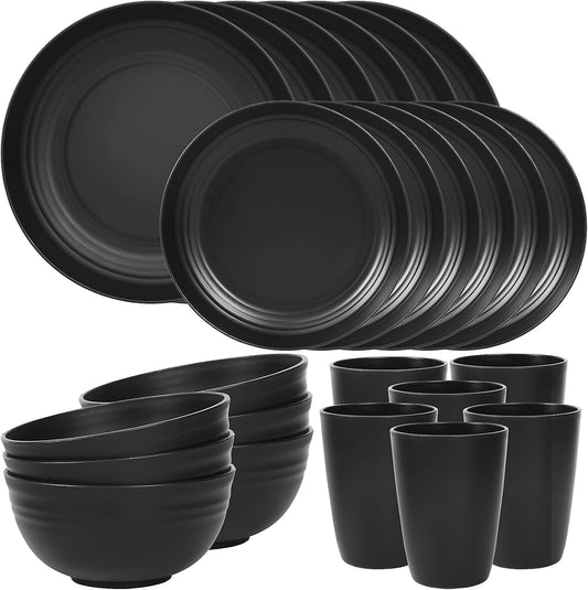 Quatish 24 Piece Plates and Bowl Set for 6, Dinnerware Dish Set for Kitchen