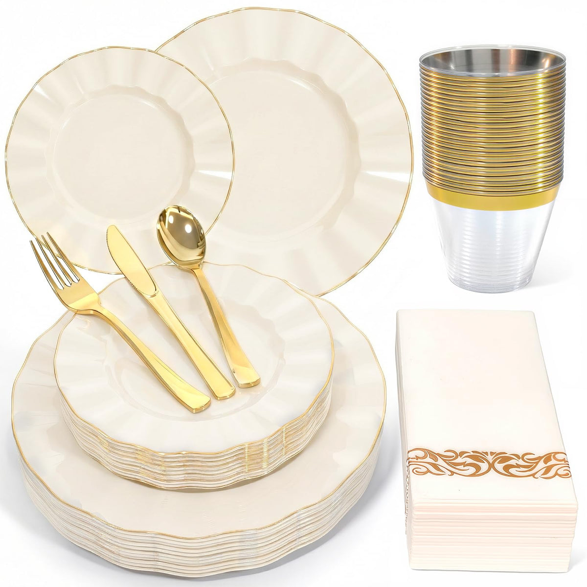 Glowserve 175 Piece Disposable Plastic Plates Dinnerware Set for 25 Guests