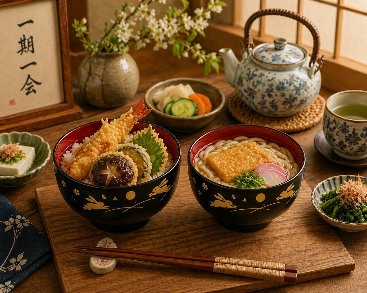 JapanBargain 2989 Japanese Plastic Soup Bowls, Bunny and Moon Pattern, 4.25-Inch Rice & Cereal Bowls, Lacquer Finish, Made in Japan, 4 Pack