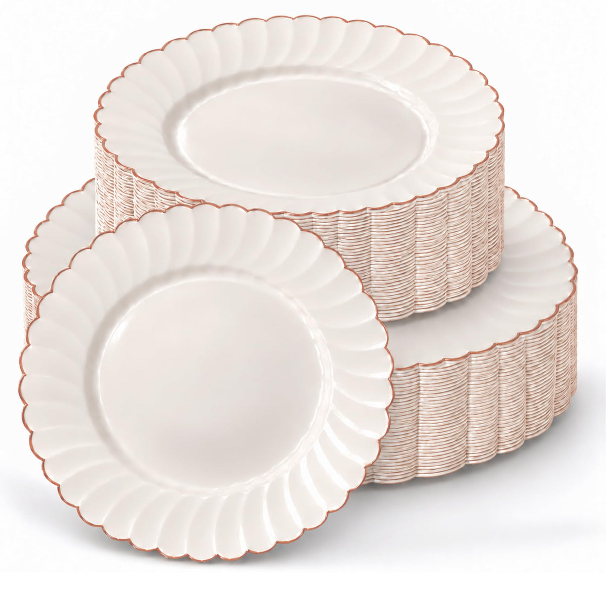 By Madee HEAVYWEIGHT Ivory Gold Scalloped Disposable Plates for Party 60 Pc