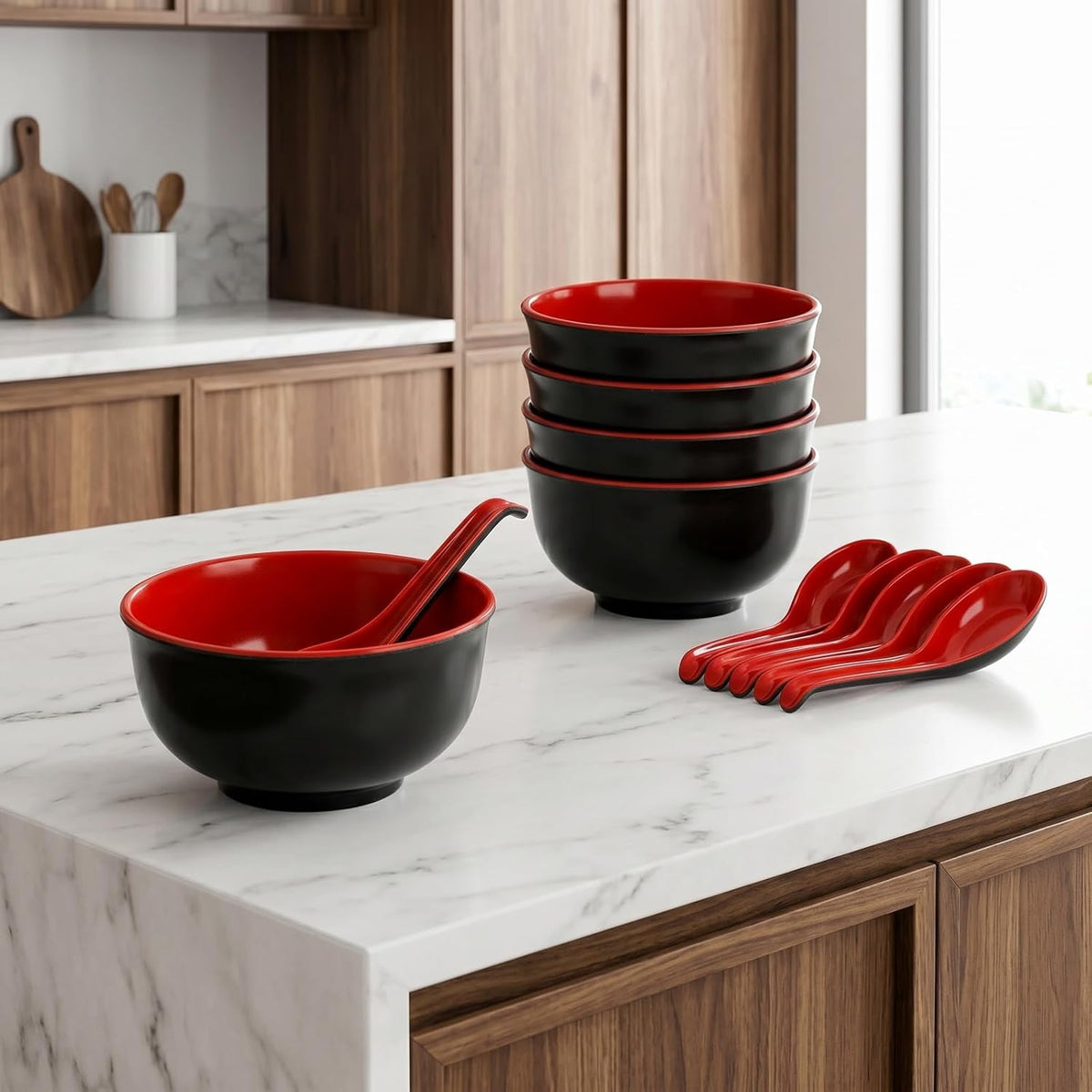 Lyellfe Set of 10 Miso Soup Bowl with Spoon, 16 Oz Unbreakable