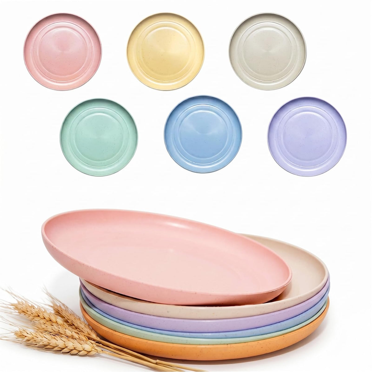SHECIPIN 12 PACK 6 Inches Lightweight Mini Wheat Straw Plates,Reusable Plate Set Dishwasher & Microwave Safe,Unbreakable Deep Dinner Plates, Plastic Plates Reusable,They are easy to clean BPA free