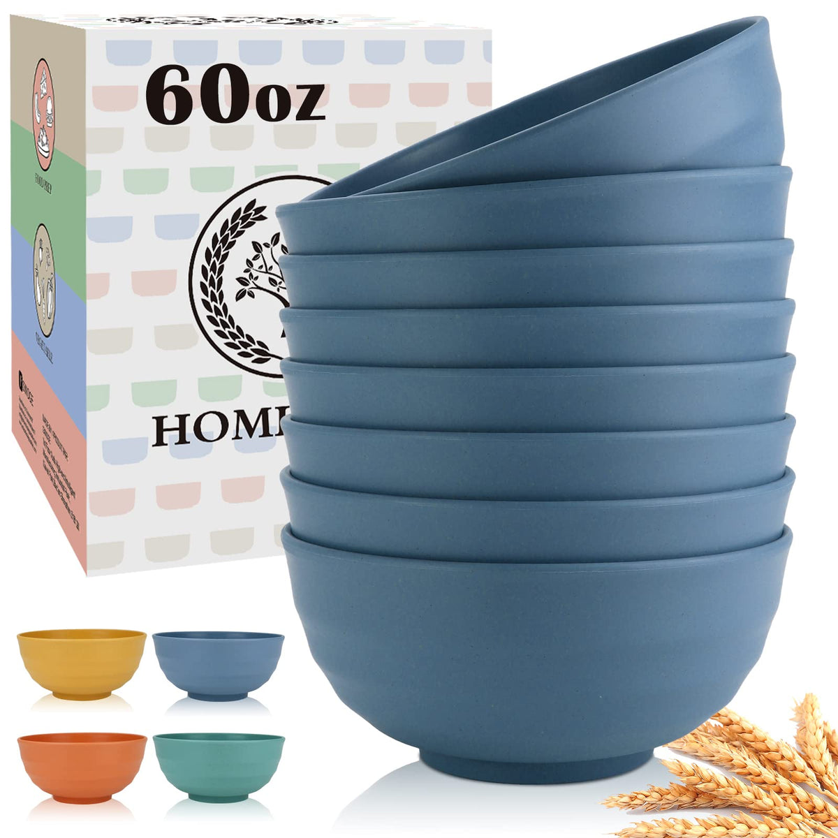 Homienly Wheat Straw Small Bowl Set of 8, Unbreakable Dessert Bowl - 10 OZ, Wheat Straw Mini Bowls for Kitchen, Kids, Microwave and Dishwasher Safe Bowls for Snack, Appetizer, Ice Cream (Black)