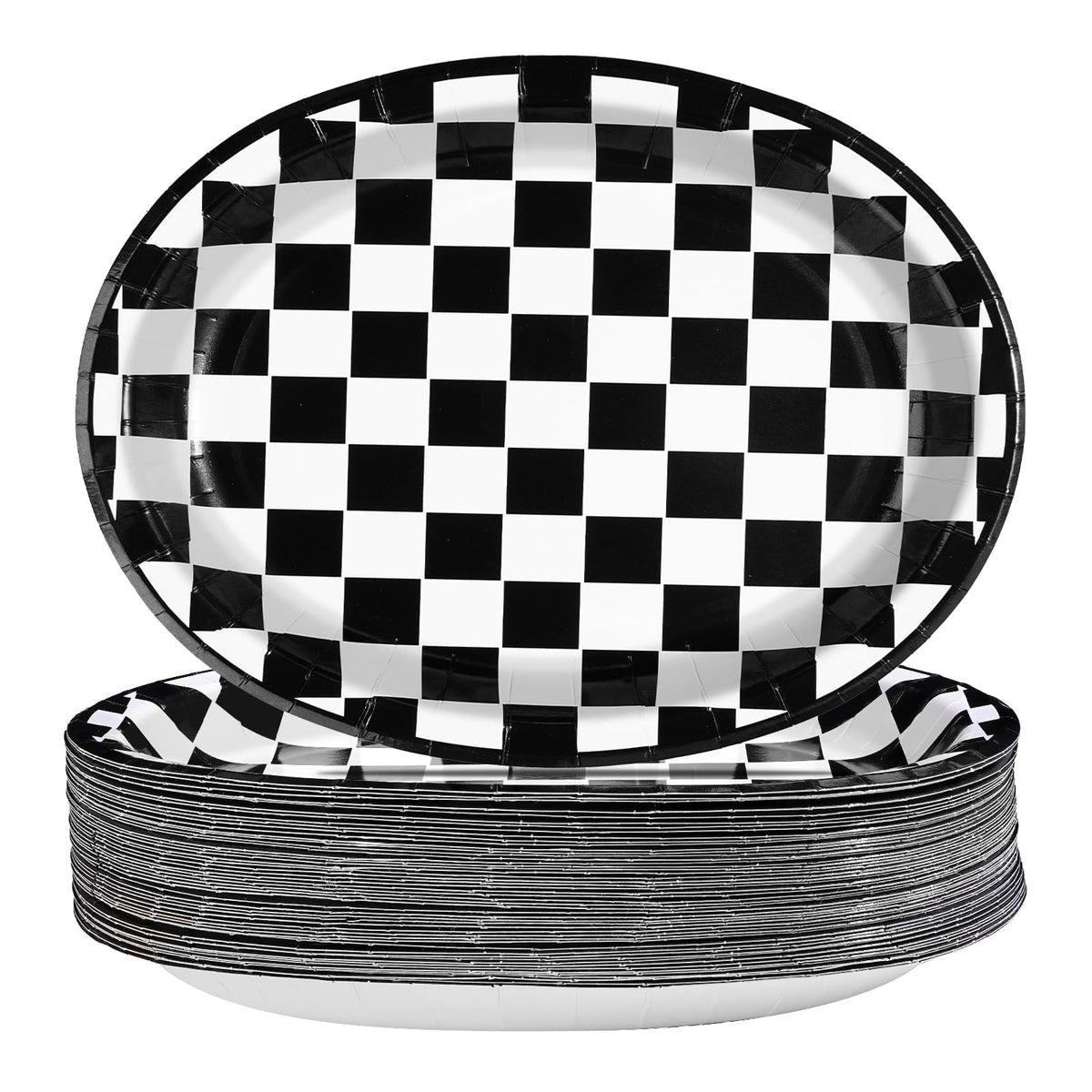 50Pcs Gingham Oval Paper Plates 10" x 12" Large Disposable Heavy Duty Red and White Buffalo Checked Plaid Dessert Platter Sturdy Plates for Fall Pizza Picnic BBQ Baby Shower Birthday Party Supplies