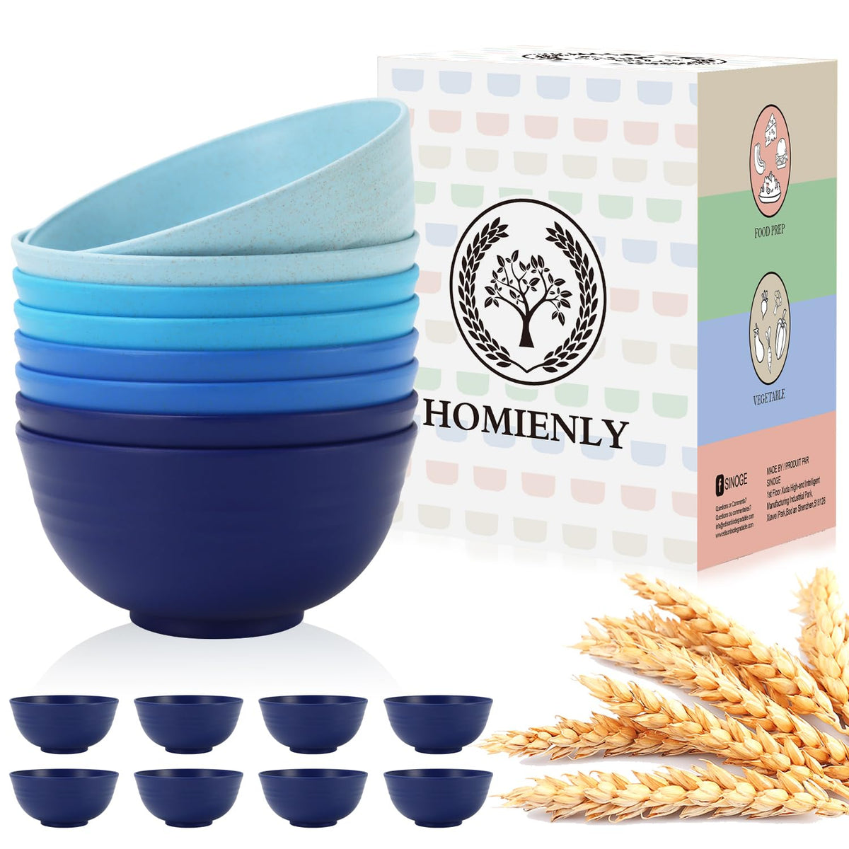 Homienly Wheat Straw Small Bowl Set of 8, Unbreakable Dessert Bowl - 10 OZ, Wheat Straw Mini Bowls for Kitchen, Kids, Microwave and Dishwasher Safe Bowls for Snack, Appetizer, Ice Cream (Black)