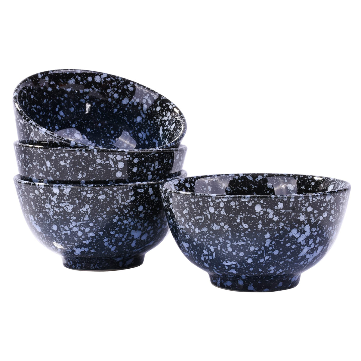 Japanese Ceramic Rice Bowl Set of 4,4.5 Inch Speckled Black Small Bowls