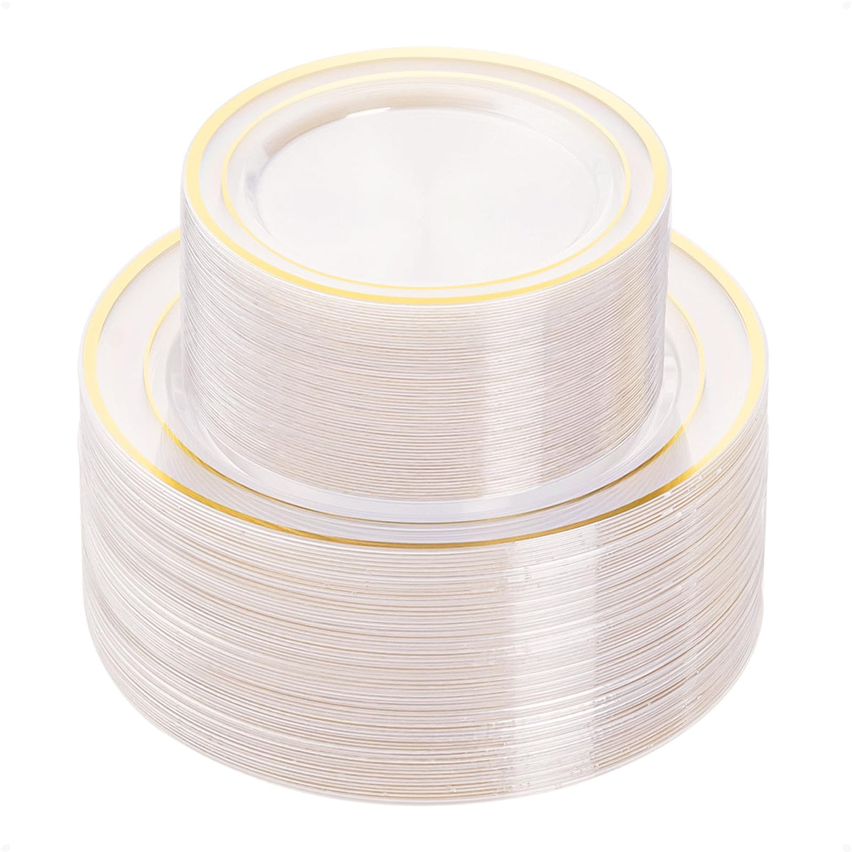 BESTVIP 200PCS Gold Plastic Plate, Disposable Party Plates