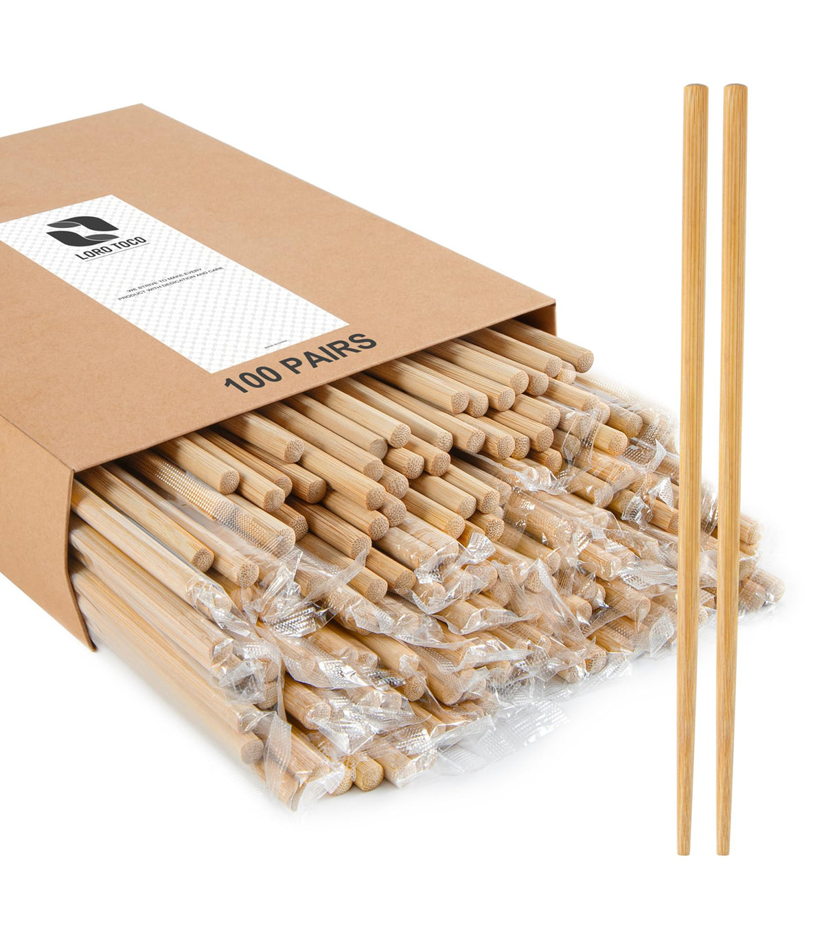 100Pairs Bamboo Chopsticks Disposable | Individually Wrapped | Bulk | Separated | Round | Premium Quality-（9.45in)