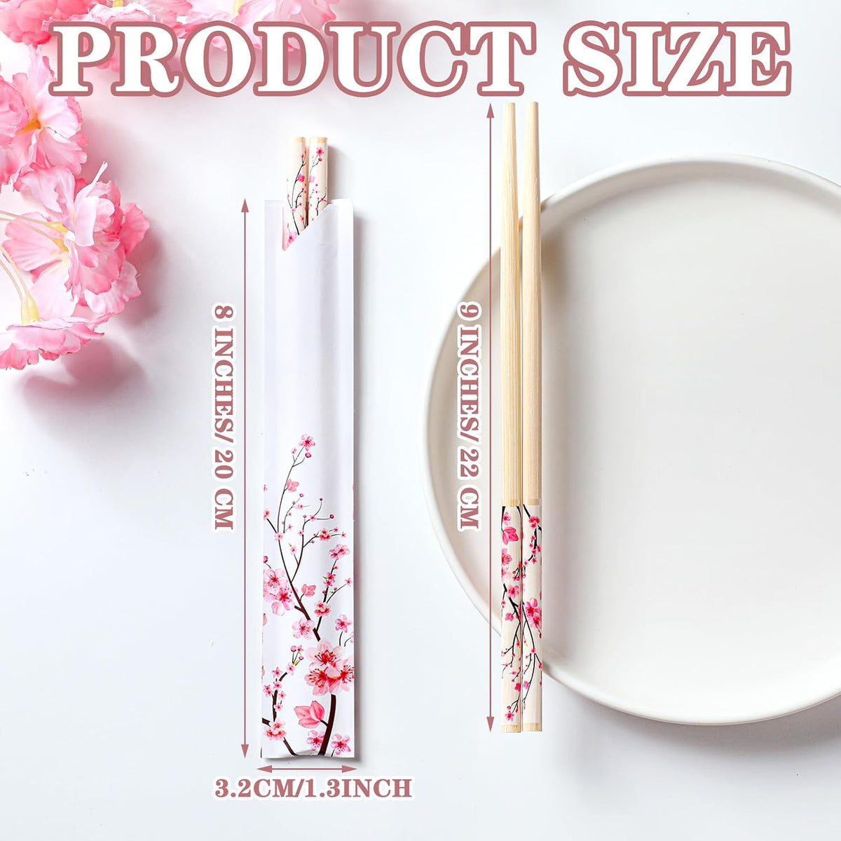 50 Pairs Cherry Disposable Bamboo Chopsticks Bulk Sleeved