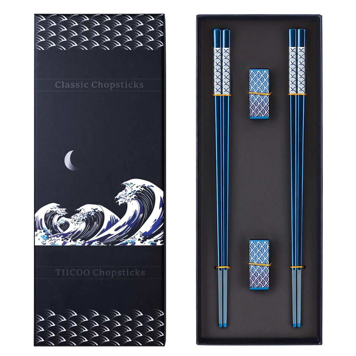 Metal Chopsticks Reusable 2 Pairs Titanium Stainless Steel 18/8 Chopsticks with Holder, Dishwasher Safe Lightweight Japanese Style Chopsticks Gift Set (Purple)