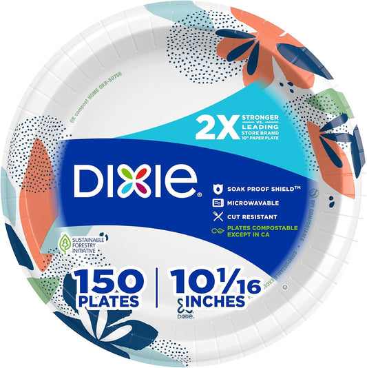 Dixie Large Paper Plates 10 Inch, 150 Ct Disposable Paper Plate Pack