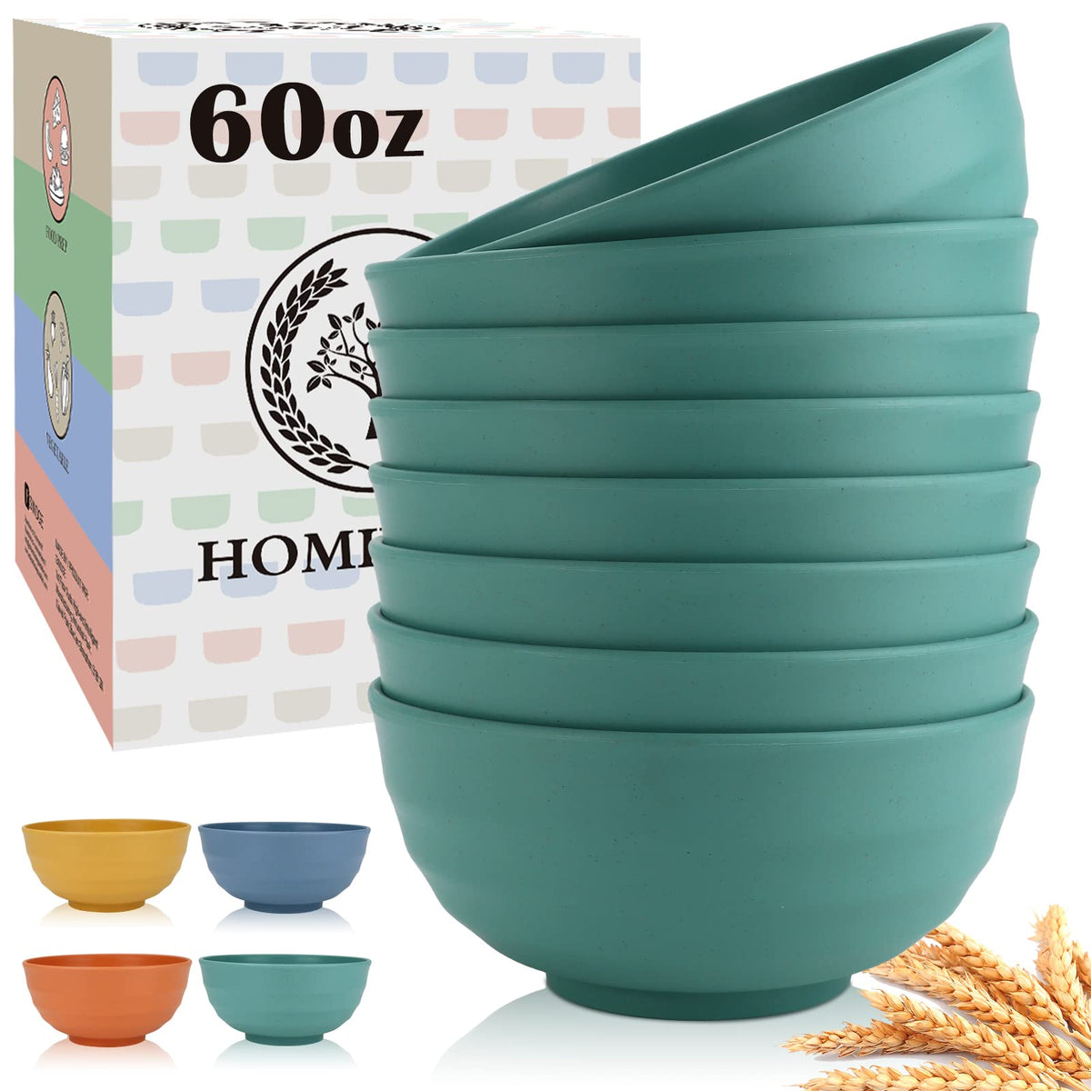 Homienly Wheat Straw Small Bowl Set of 8, Unbreakable Dessert Bowl - 10 OZ, Wheat Straw Mini Bowls for Kitchen, Kids, Microwave and Dishwasher Safe Bowls for Snack, Appetizer, Ice Cream (Black)