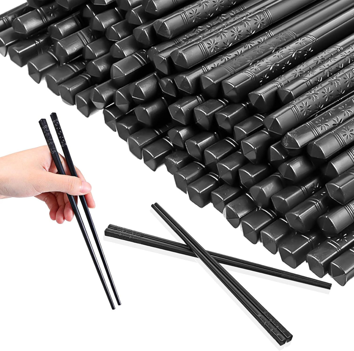 100 Pairs Reusable Chopsticks 9.5inBlack Cherry Chopsticks for Food Cooking