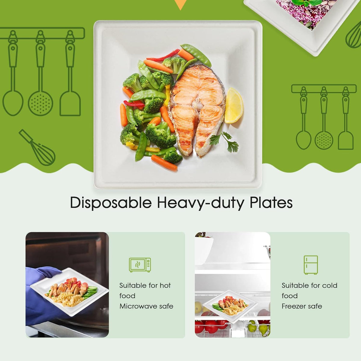 ECOLipak 150 Piecs Compostable Square Paper Plates, 8 inch, White