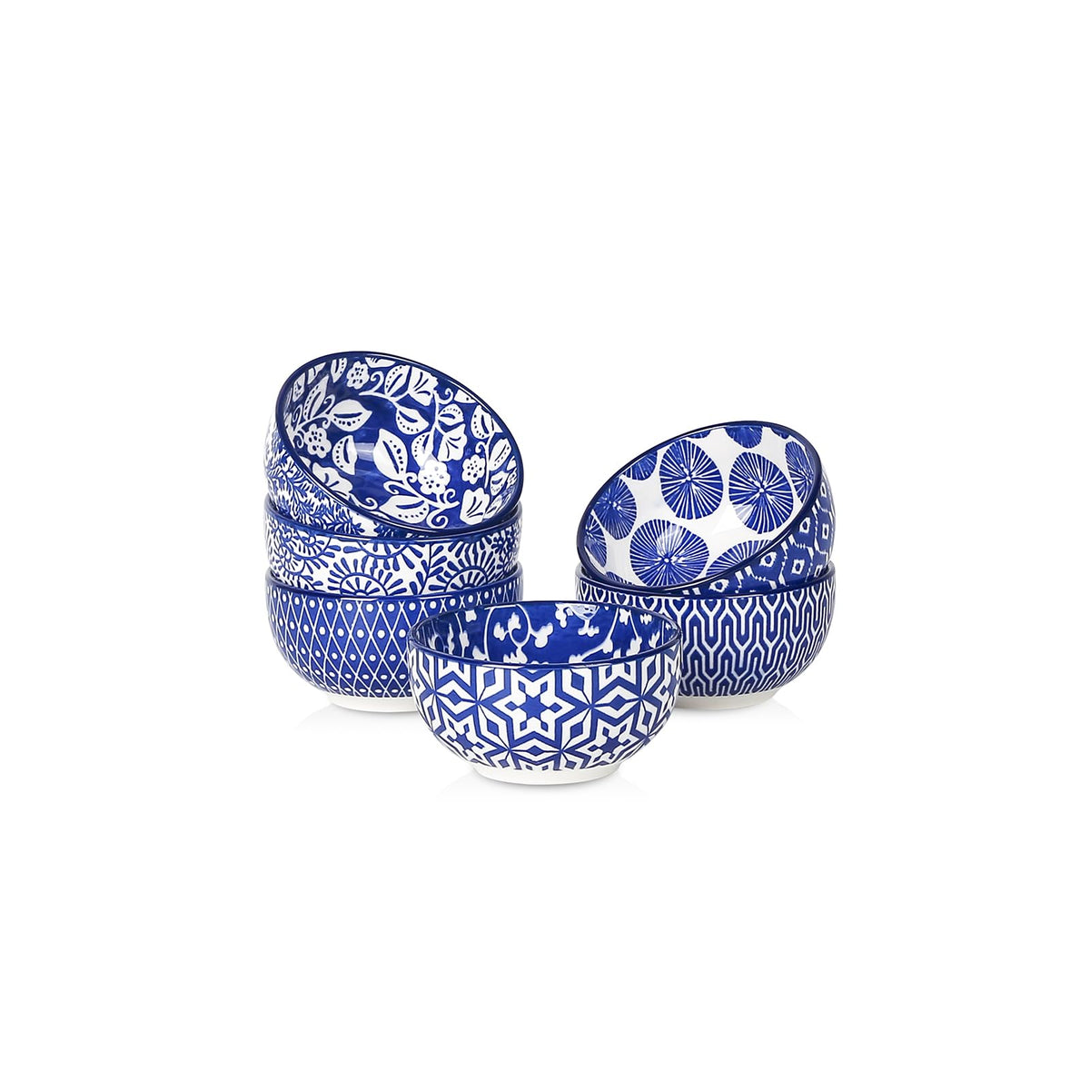 Selamica Ceramic 12 OZ Dessert Bowls Set, Ice Cream Bowls, 4.7 Inch Small Bowls for Snack, Side Dishes, Rice, Microwave Dishwasher Safe, Set of 6, Vintage Blue