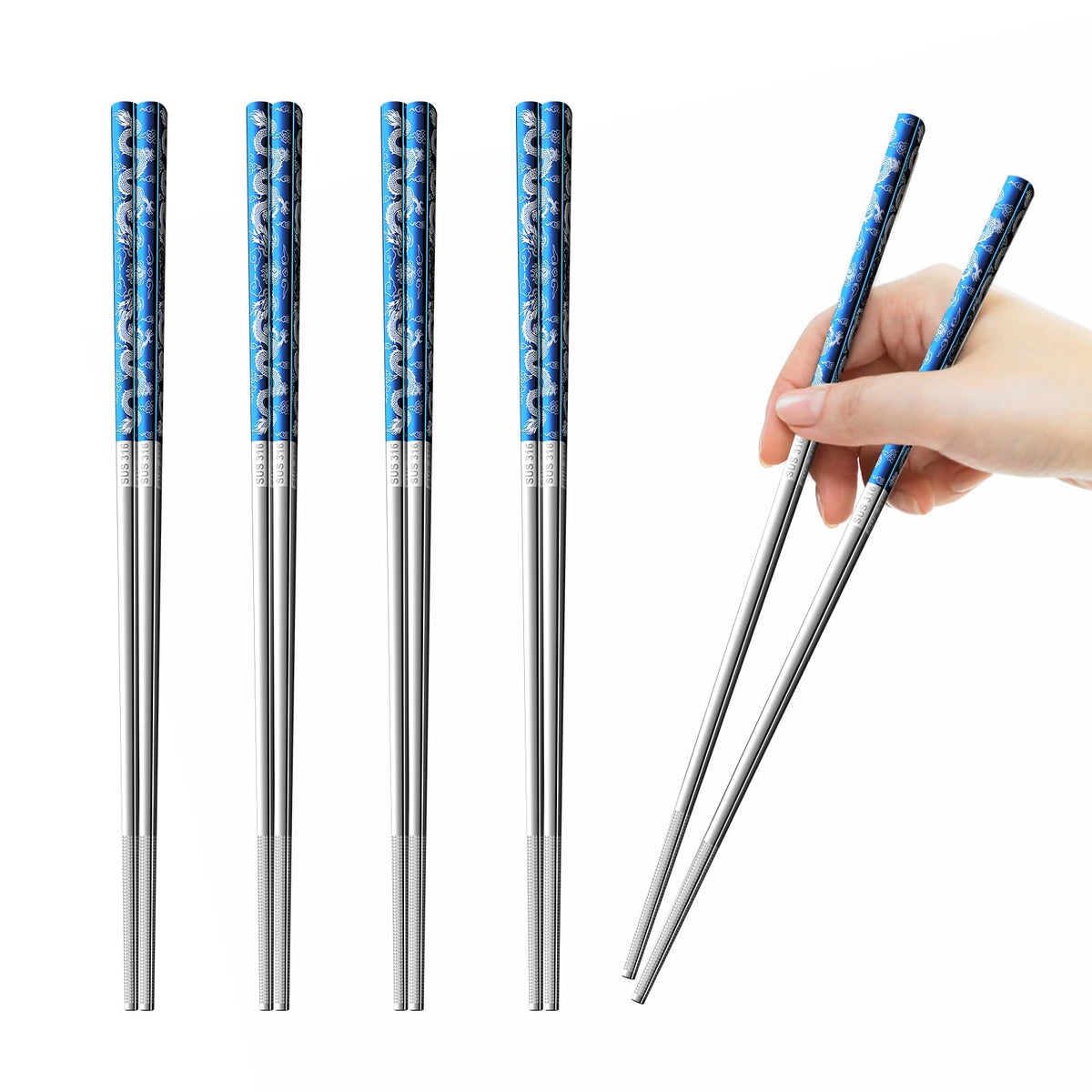 10 Pairs Rose Gold Chopsticks Set Stainless Steel 304 Reusable Non-slip Line Design Metal Chop Sticks for Cooking and Eating Kitchen Utensils Dishwasher Safe Tableware Gift Set