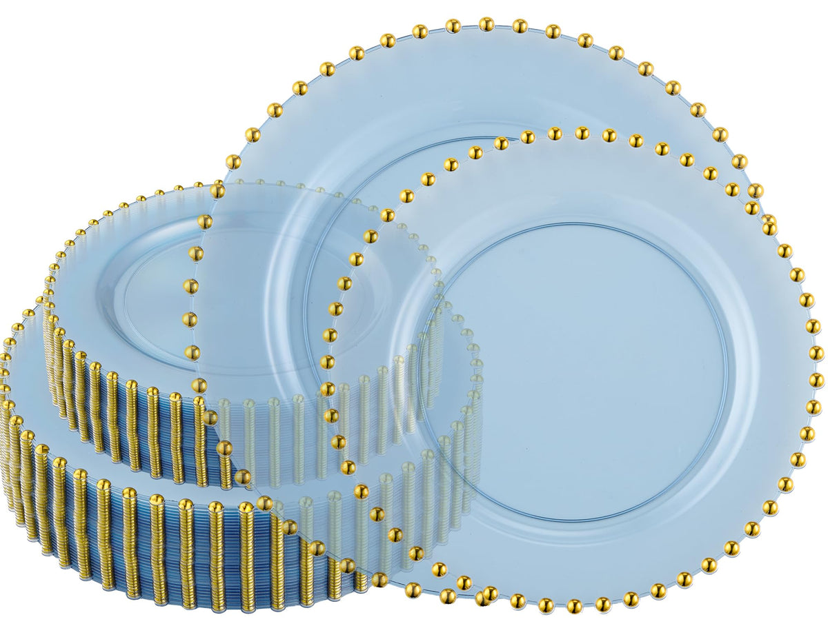 PLASTICPRO 32 Piece Combo Plastic Dinner Plates Disposable Plastic Fancy Heavy Duty Party Dishes 7 inch and 10 inch, White Beaded