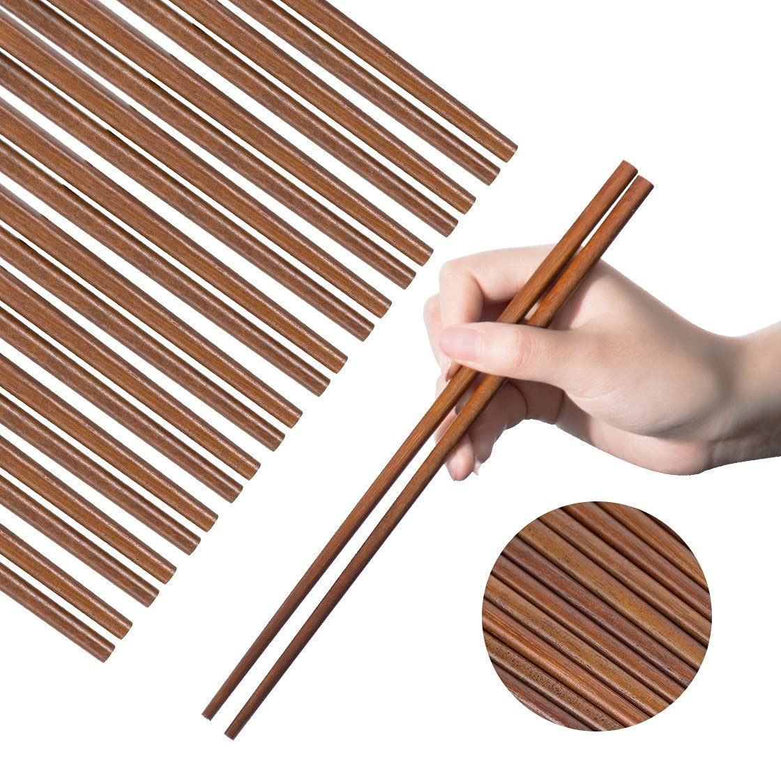Wooden Chopsticks Reusable Dishwasher Safe Iron Wood 10 Pairs