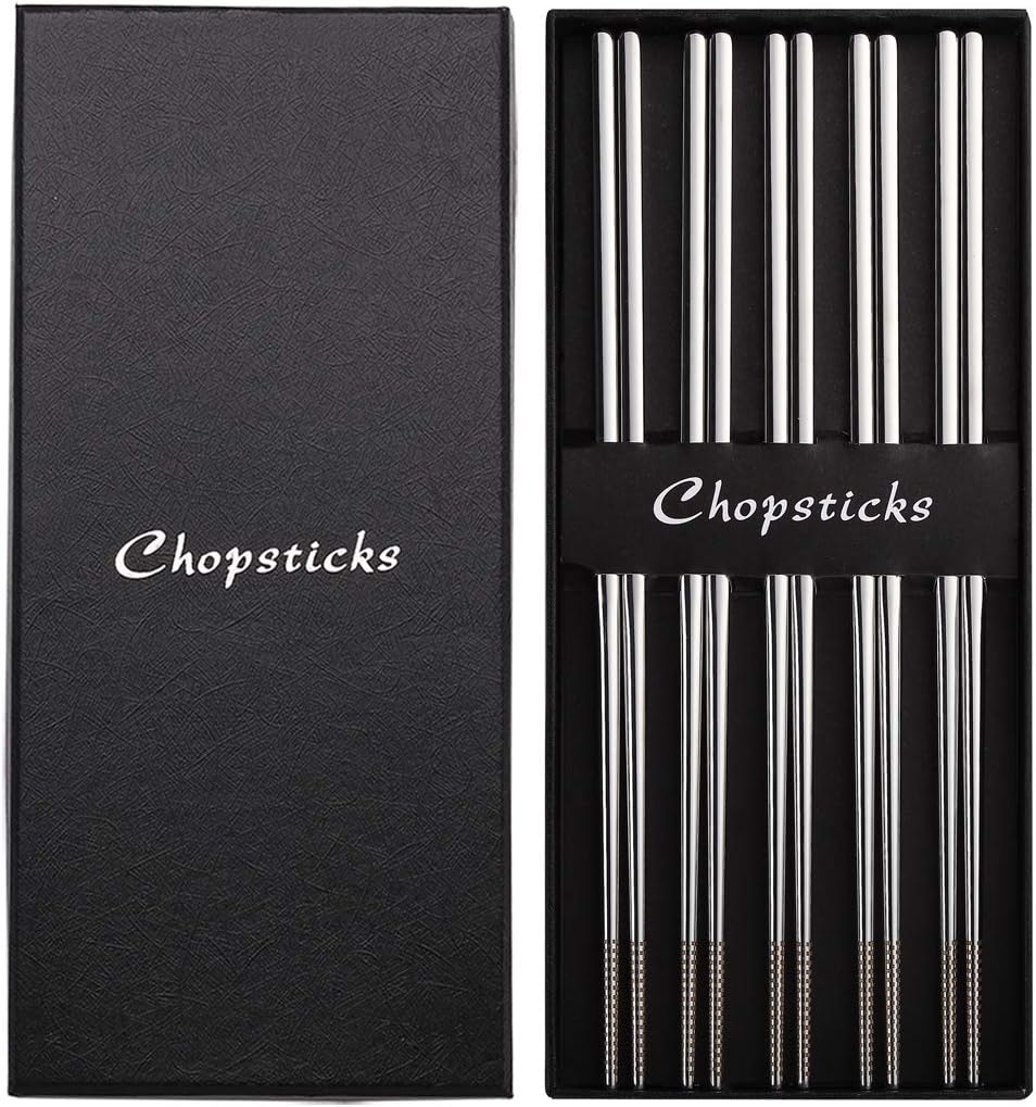 DEVICO 5 Pairs Chopsticks Reusable, 18/10 Stainless Steel Metal Chopsticks