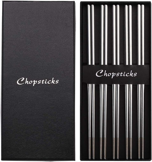 DEVICO 5 Pairs Chopsticks Reusable, 18/10 Stainless Steel Metal Chopsticks