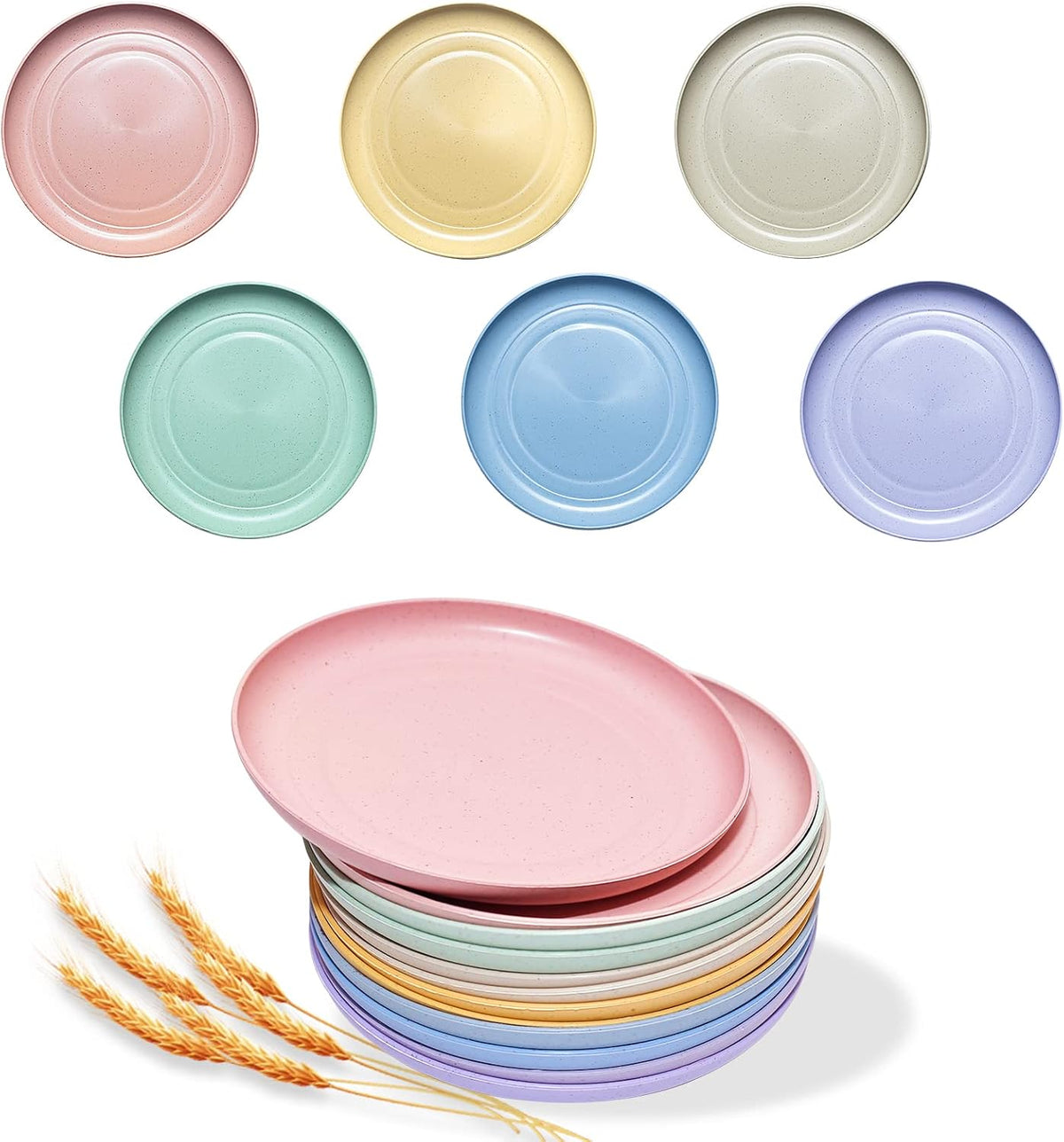 SHECIPIN 12 PACK 6 Inches Lightweight Mini Wheat Straw Plates,Reusable Plate Set Dishwasher & Microwave Safe,Unbreakable Deep Dinner Plates, Plastic Plates Reusable,They are easy to clean BPA free