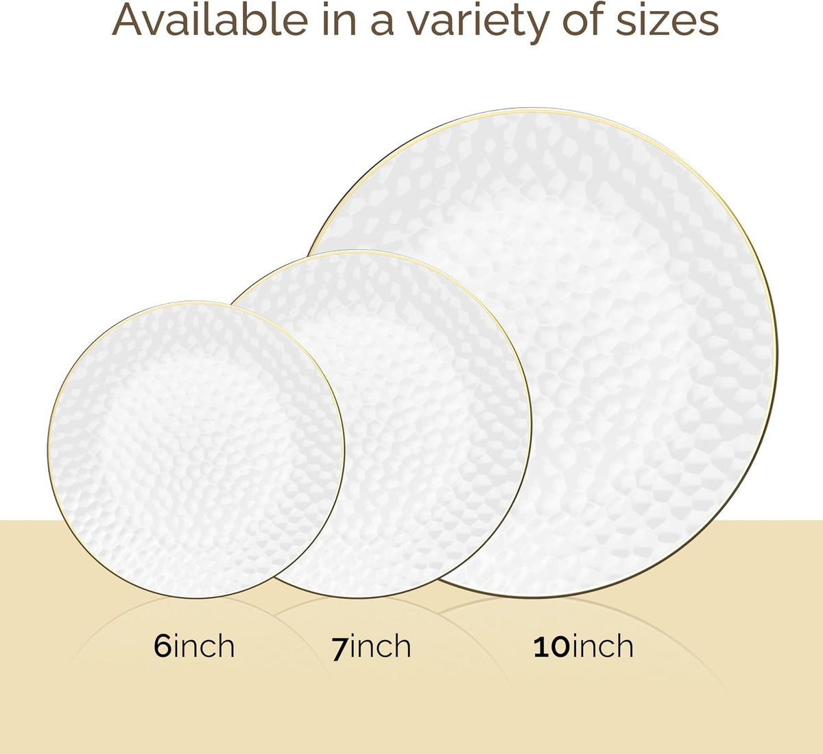 R-kay 100 Pack 7 Inch Clear Plastic Plates - Hammered Gold Rimmed Sturdy, Durable And Extra Heavy duty Gold Plastic Dessert, Appetizer Plates Disposable For All Occasions