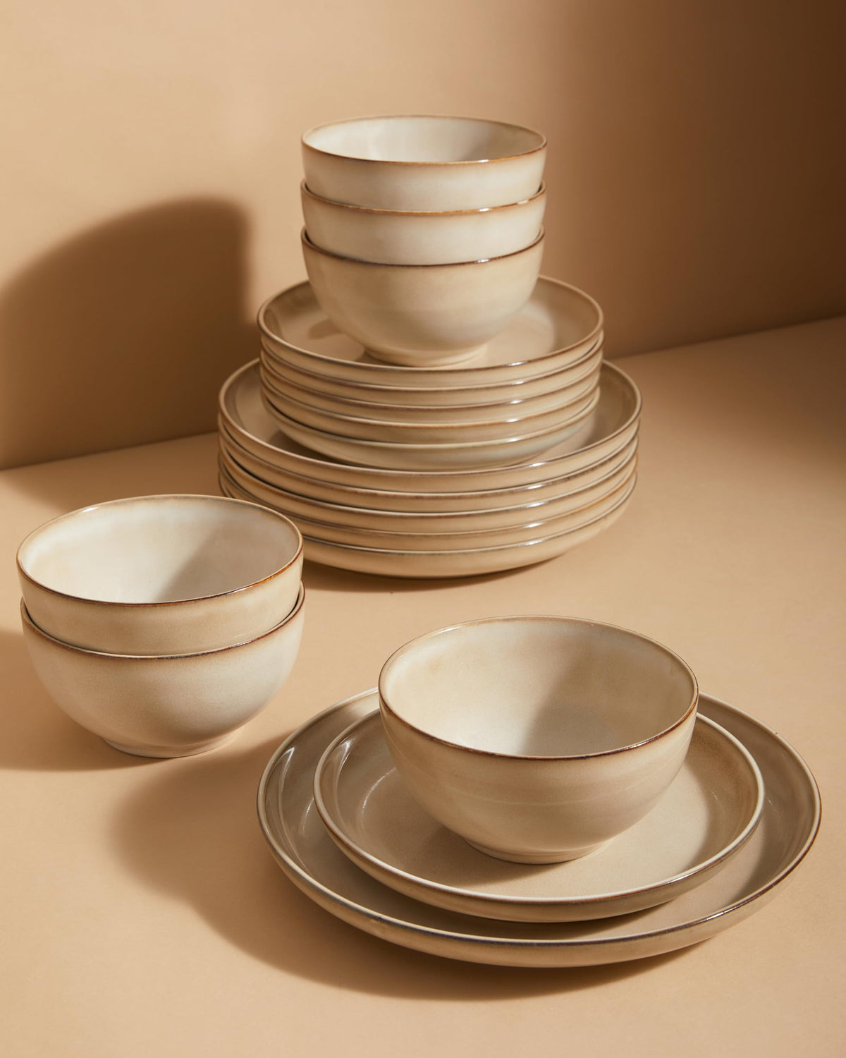 Pokini Stoneware Dinnerware Sets for 4, 12pcs Plates and Bowls Sets Dishes