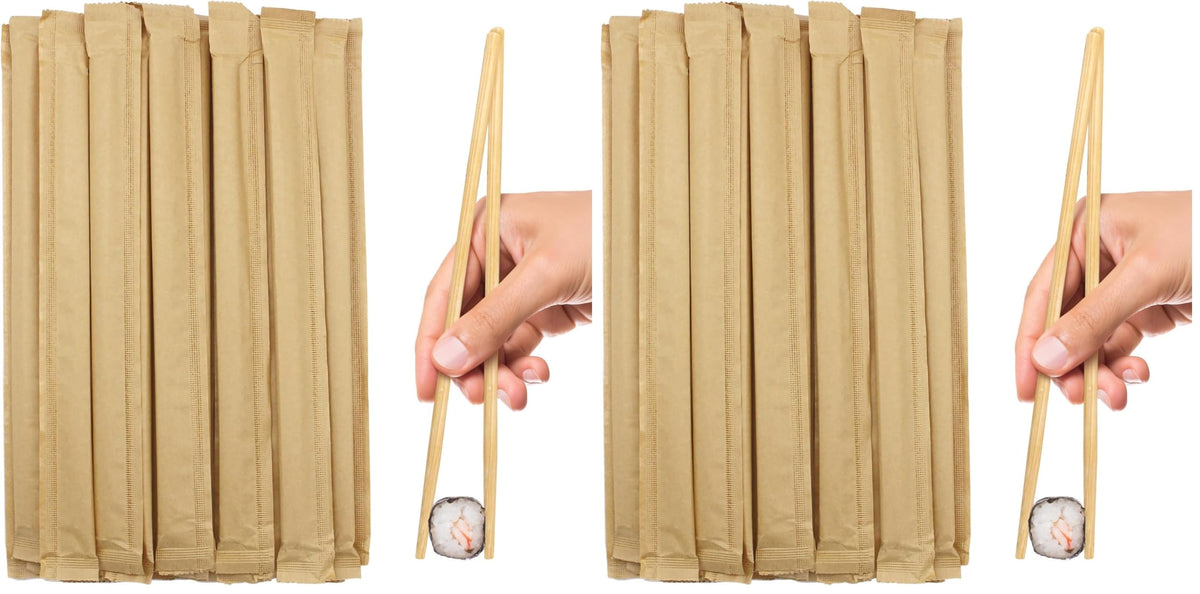 Disposable Bamboo Chopsticks (Approx.100 sets),Japanese Chopsticks,9.25'' Long Chopsticks Disposable,Individually Full Kraft Paper Wrapped Chinese Chopsticks