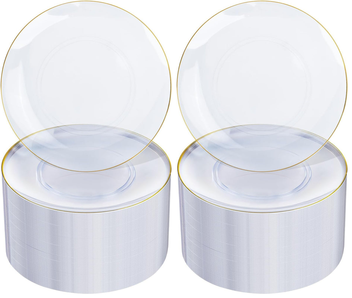 Nervure 100PCS White with Gold Rim Plastic Plates, 7.5″ Disposable Plates