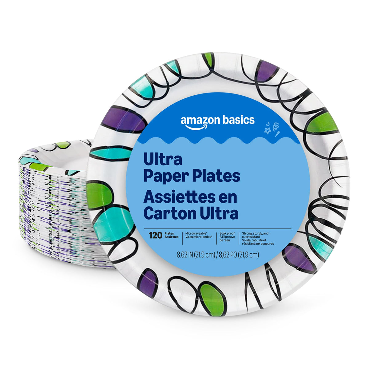 Amazon Basics Ultra Paper Plates, 8.62 Inch, Disposable, 880 Count (4 Pack of 220), Packaging May Vary