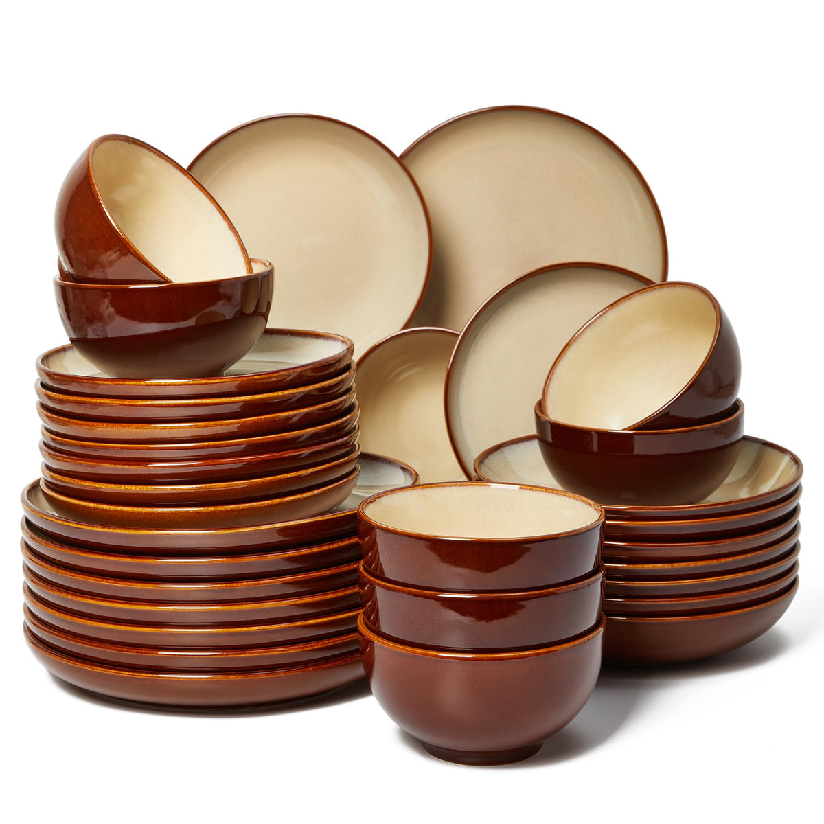 Pokini Stoneware Dinnerware Sets for 4, 12pcs Plates and Bowls Sets Dishes
