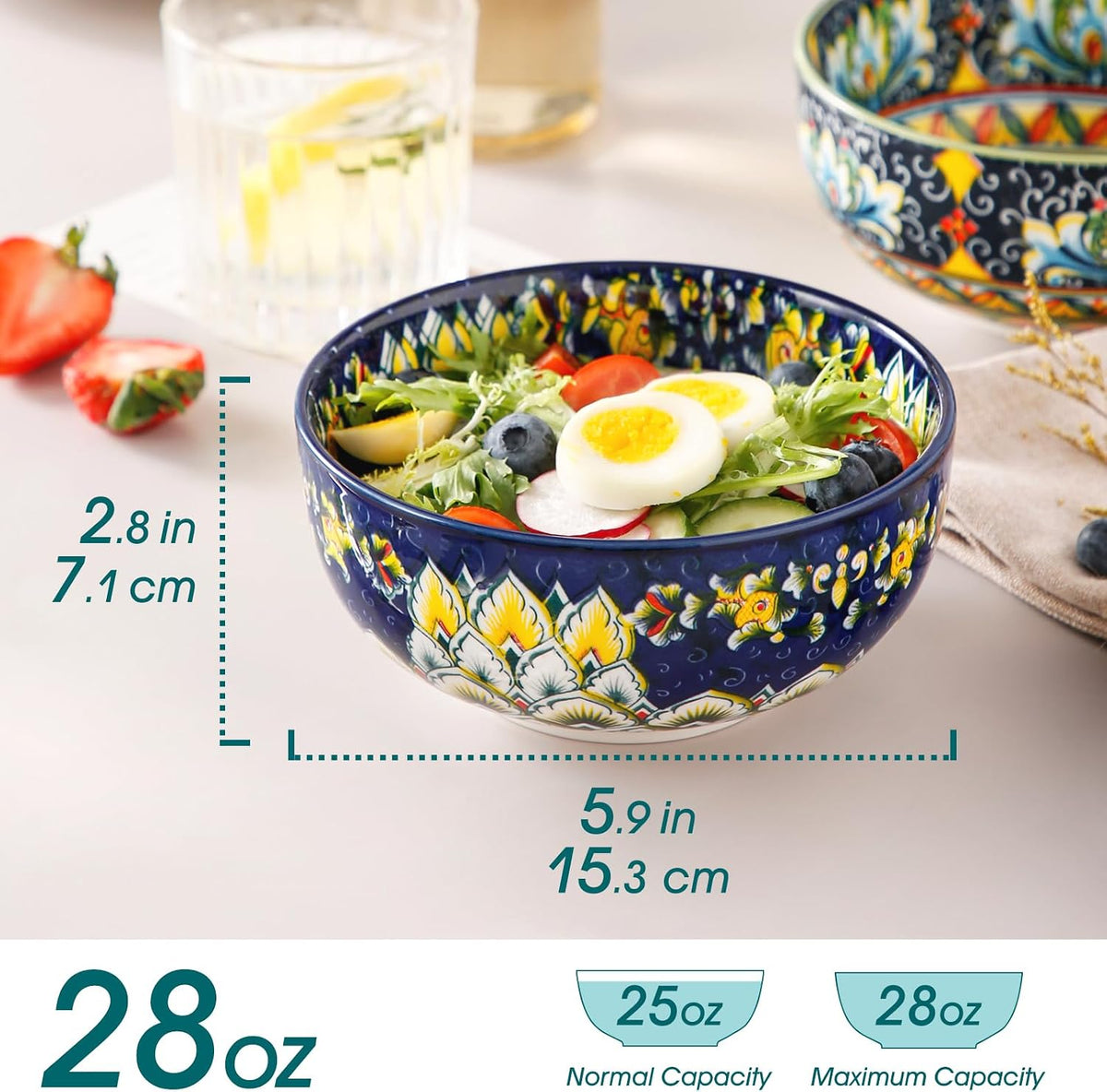 vancasso SIMI 28 oz Cereal Bowls Set of 6, Bohemian Ceramic Soup Bowls