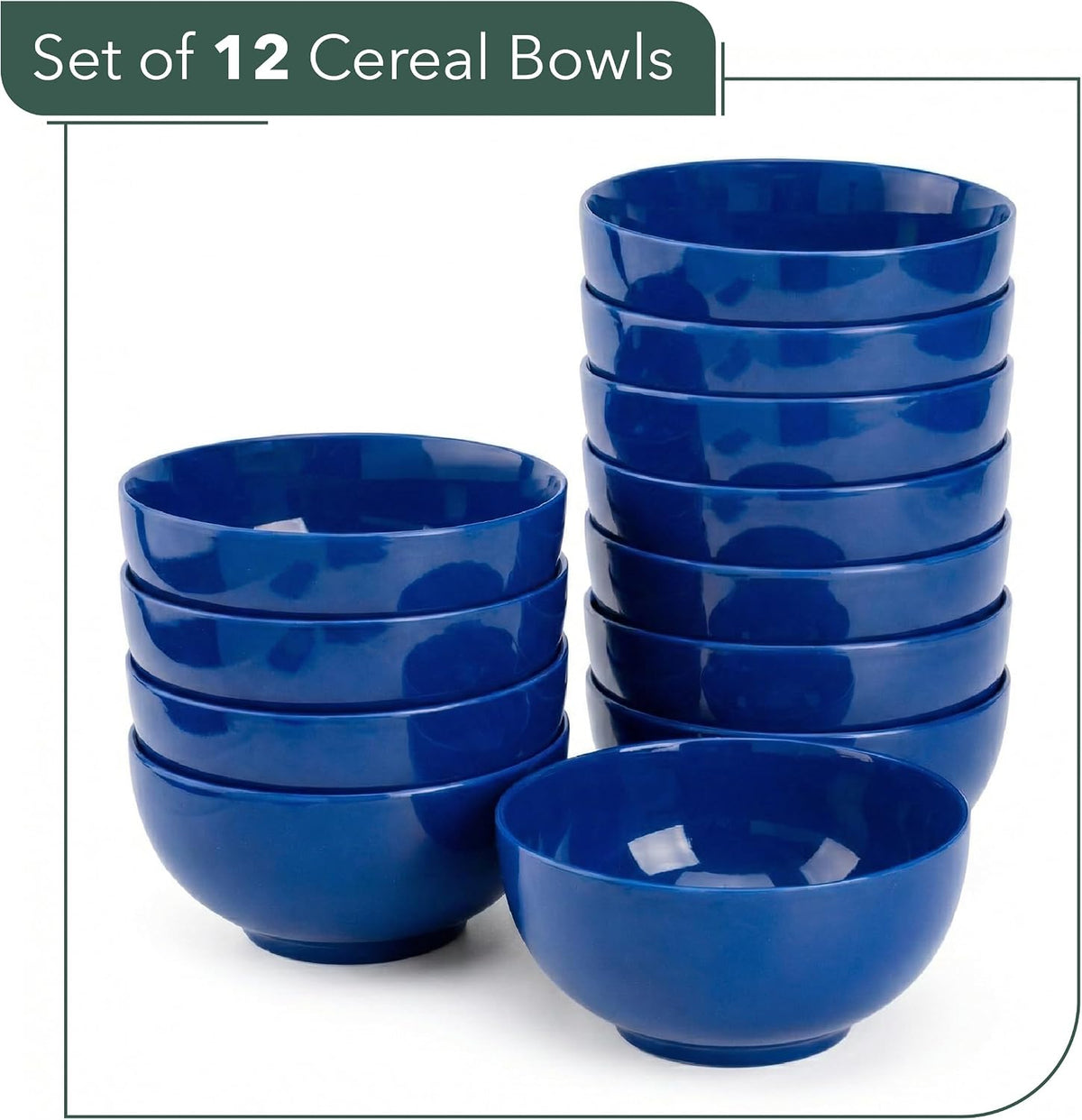 Brew To A Tea BTaT- Soup Bowls Set, 16 Ounces, Set of 12, Navy Blue, Porcelain Dishes for Soup, Rice, Salad, Noodle, Microwave, Oven, Freezer & Dishwasher Safe, Deep Cereal Bowls for Kitchen