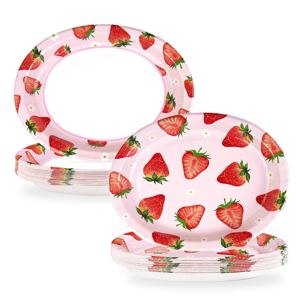 50Pcs Gingham Oval Paper Plates 10" x 12" Large Disposable Heavy Duty Red and White Buffalo Checked Plaid Dessert Platter Sturdy Plates for Fall Pizza Picnic BBQ Baby Shower Birthday Party Supplies