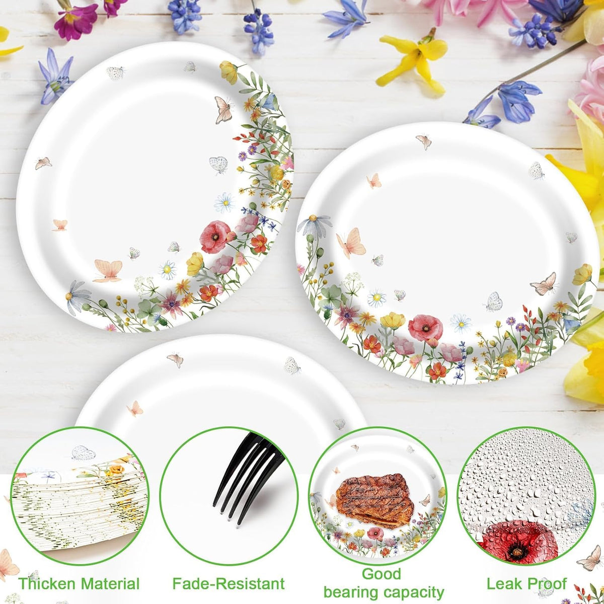 Floral Oval Paper Plates 10’’x 12’’, Large Disposable Heavy Duty Oval Paper Plates Dinner Size for Birthday Wedding Bridal Baby Shower Tea Party Supplies, 50 Guests