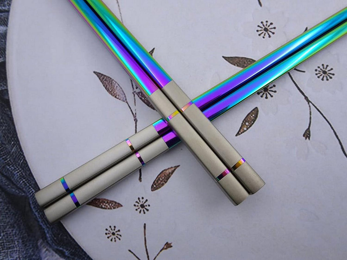 Albino Monkey Rainbow Metal Chopsticks Reusable Stainless Steel (5 Pairs)